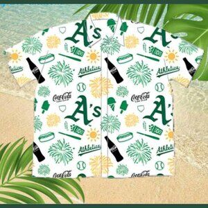 Oakland A's Button Up Aloha Coca Cola Short Sleeve Top